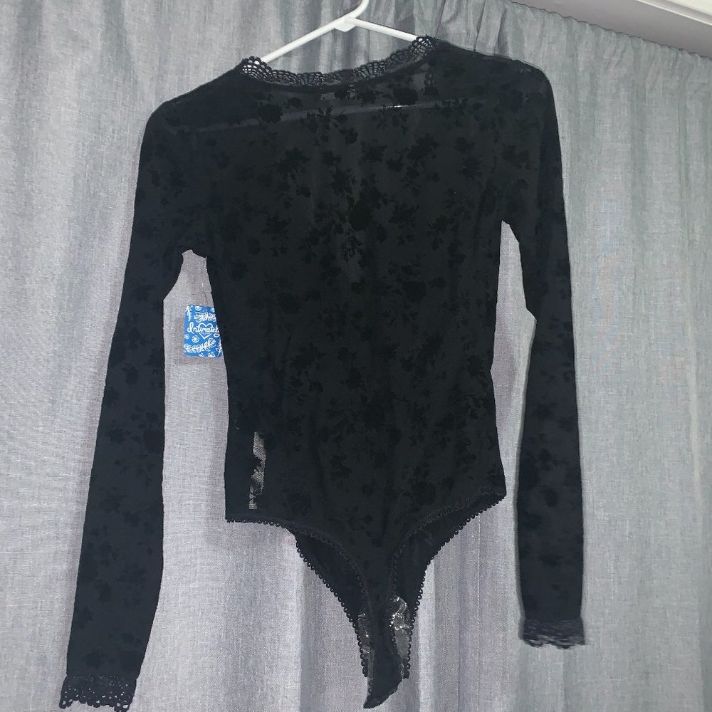 FREE PEOPLE Black Velvet Body Suit